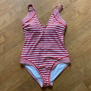 Kona Sol White and Red Striped Swimsuit